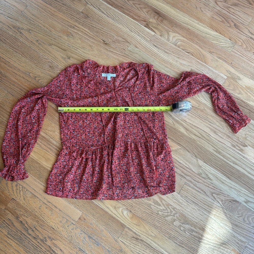 Abercrombie & Fitch Orange Floral Patterned Blouse with Ruffle Long Sleeve Large - Picture 12 of 13